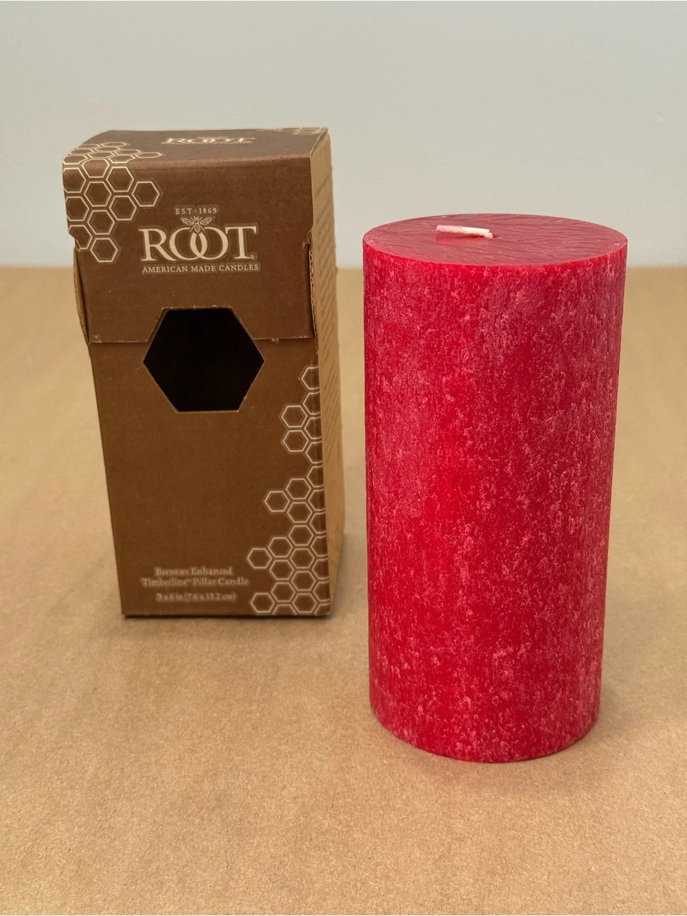 Root Timberline Red Pillar Candle 3x6 Unscented Beeswax Clean Burning USA Rustic